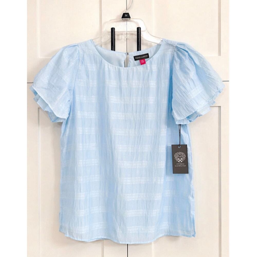 Vince Camuto Powder Blue Textured Blouse Flutter Sleeve XXS NWT